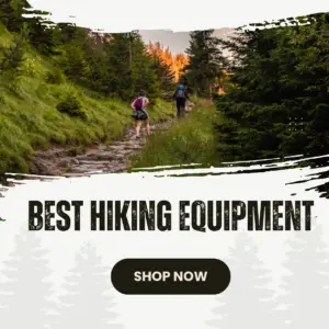 Best hiking equipment including backpack, boots, trekking poles, and outdoor gear on a mountain trail